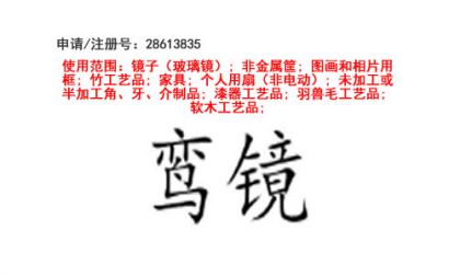 昆明商标注册公司出售商标：鸾镜 20类